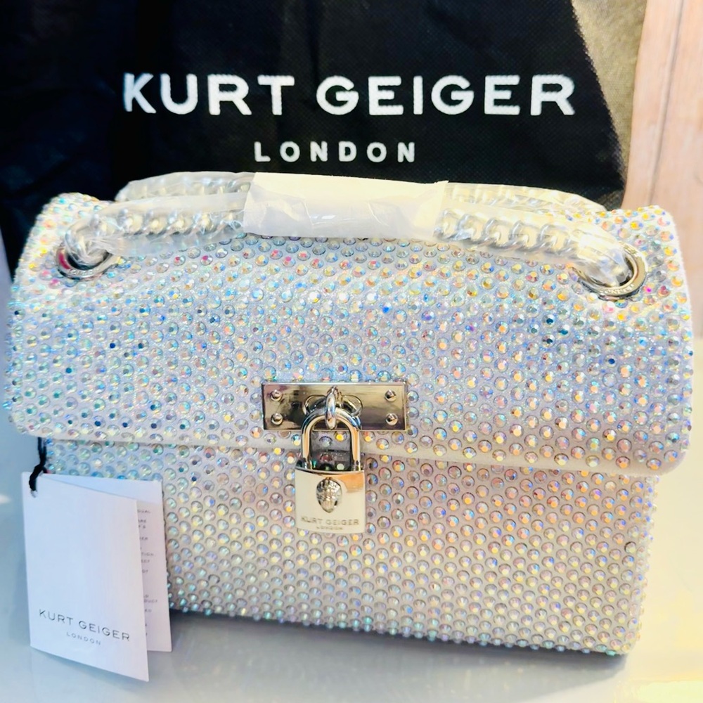 Kurt Geiger Silver Brixton Crossbody shoulder Bag Iridescent + dust-bag NWT - Picture 10 of 17